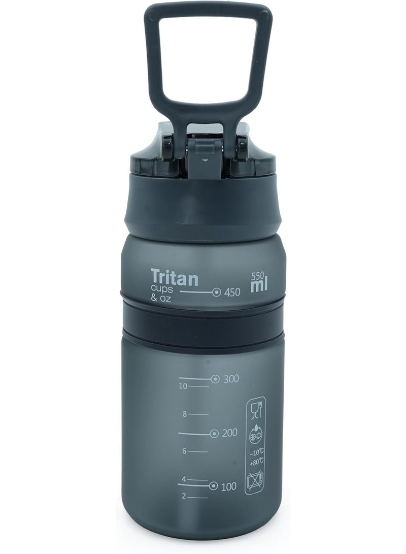 TR6 Hydra Boost Active Frosted 550ml BPA Free Tritan Bottle with  Straw, Lockable Flip Lid Leakproof, Lightweight & Stylish Ideal for Gym, Work, School & Outdoor Use (Black) - Image 1