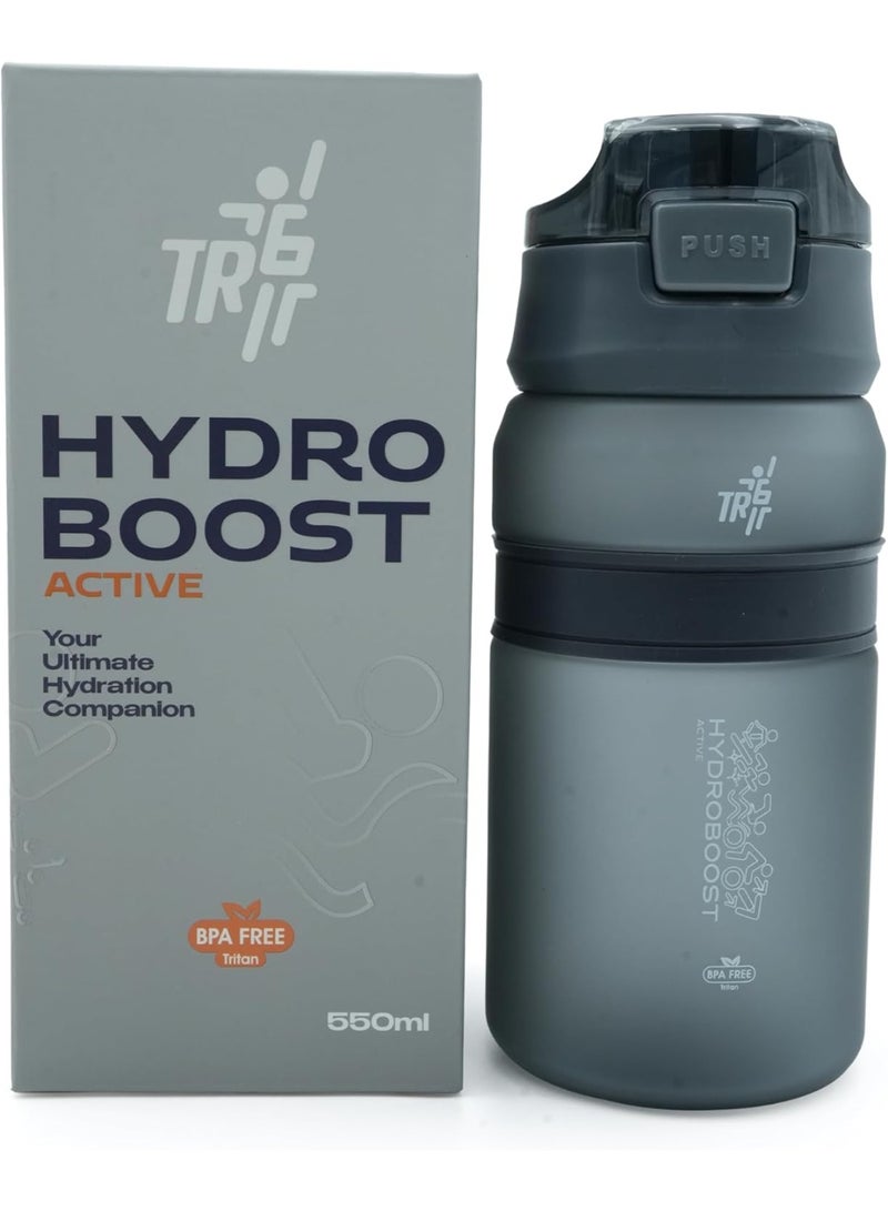 TR6 Hydra Boost Active Frosted 550ml BPA Free Tritan Bottle with  Straw, Lockable Flip Lid Leakproof, Lightweight & Stylish Ideal for Gym, Work, School & Outdoor Use (Black) - Image 3