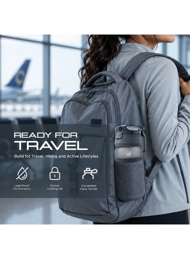 TR6 زجاجة TR6 Hydra Boost Active Frosted سعة 550 مل خالية من مادة BPA مع شفاطة وغطاء قابل للقفل ومضاد للتسرب وخفيفة الوزن وأنيقة ومثالية للصالة الرياضية والعمل والمدرسة والاستخدام في الهواء الطلق (أسود) - Image 3