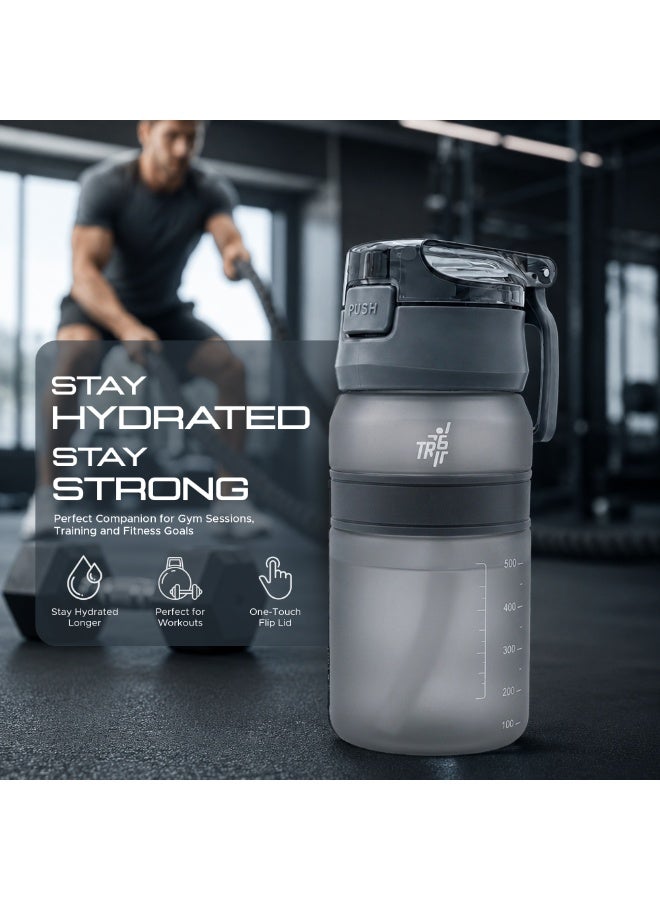TR6 زجاجة TR6 Hydra Boost Active Frosted سعة 550 مل خالية من مادة BPA مع شفاطة وغطاء قابل للقفل ومضاد للتسرب وخفيفة الوزن وأنيقة ومثالية للصالة الرياضية والعمل والمدرسة والاستخدام في الهواء الطلق (أسود) - Image 4
