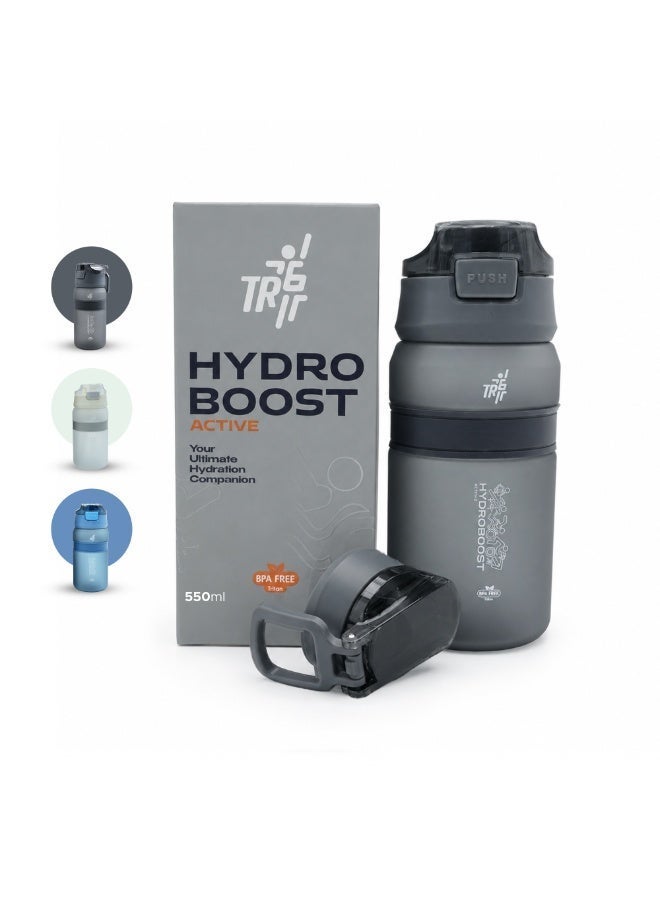 TR6 زجاجة TR6 Hydra Boost Active Frosted سعة 550 مل خالية من مادة BPA مع شفاطة وغطاء قابل للقفل ومضاد للتسرب وخفيفة الوزن وأنيقة ومثالية للصالة الرياضية والعمل والمدرسة والاستخدام في الهواء الطلق (أسود) - Image 1