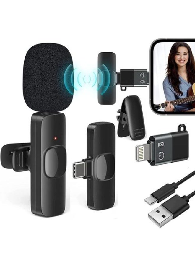 K9 Wireless Dual Microphone , Digital Mini Portable Recording Clip Mic with Receiver for All Type-C Mobile Phones and converter Lightning - Black - Image 5