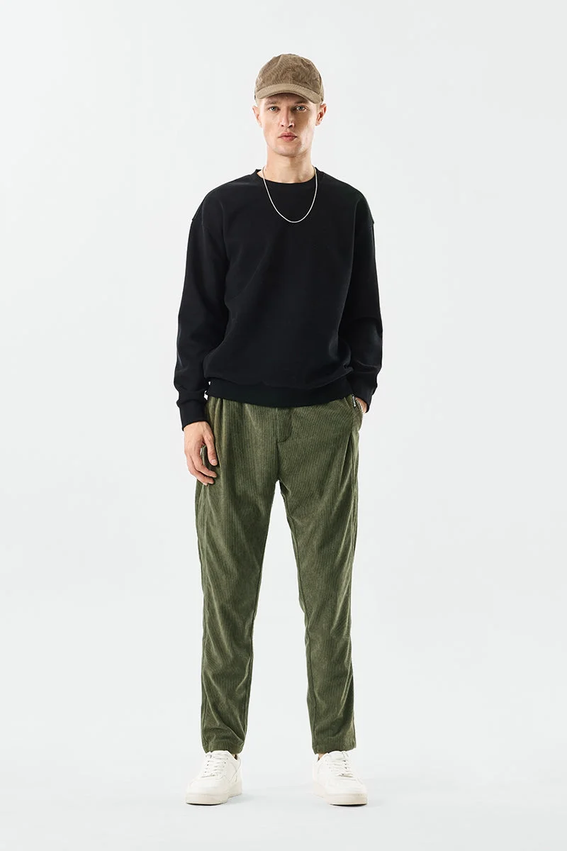 Snitch Olive Relaxed Fit Corduroy Trousers for Men | Best Price UAE