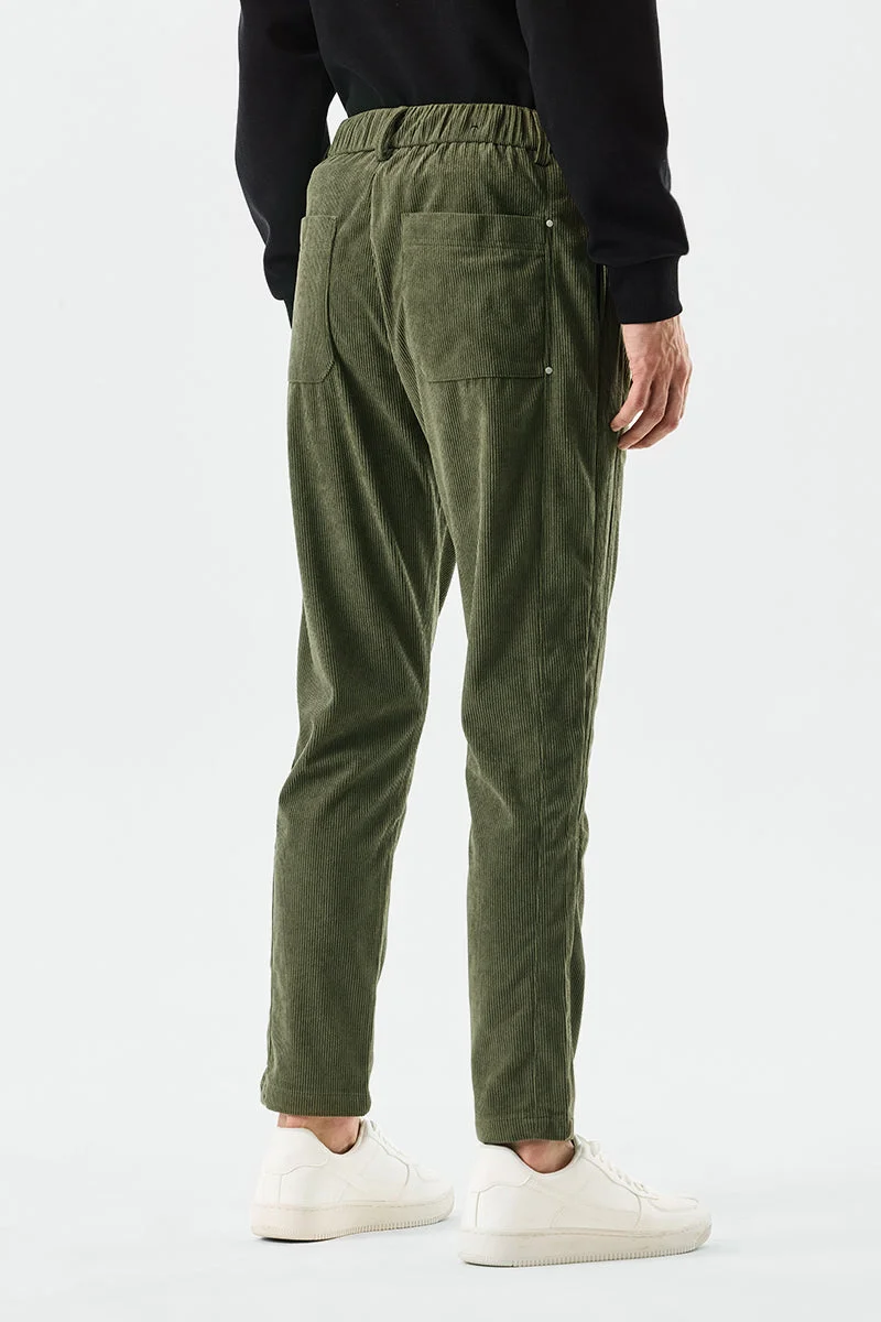 Snitch Olive Relaxed Fit Corduroy Trousers for Men | Best Price UAE