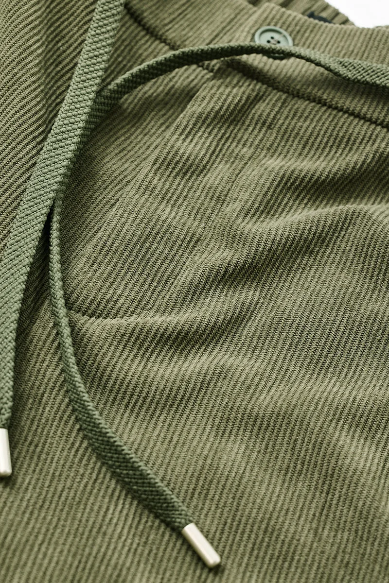 Snitch Olive Relaxed Fit Corduroy Trousers for Men | Best Price UAE