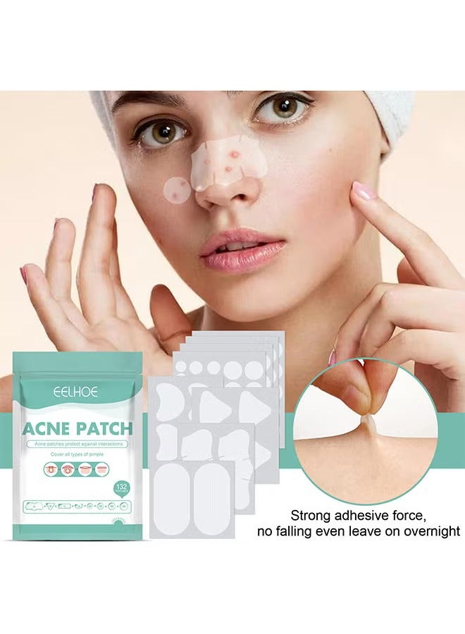 EELHOE Pimple Patches Acne Patches, 5 Sizes 132 Patches Pimple Patches For Face, Chin Or Body, Acne Treatment with Tea Tree And Salicylic Acid, Hydrocolloid Bandages For Acne Skin - Image 2