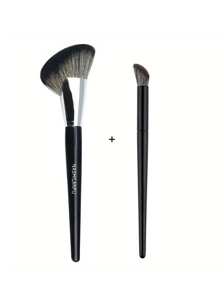 ORiTi Face Contour Makeup Brushes Fan Shaped Professional Powder Blush Highlighter Bronzer V Face Silhouette Cosmetic Brush Tool - Image 1