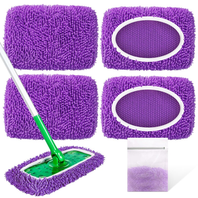 LOVECO Reusable Mop Pads Compatible with Swiffer Sweeper Mop - Microfiber Dry Sweeping Cloths & Washable Wet Pads Refill Chenille Wet Mopping Cloths for Use on All Sealed Floors Cleaning(Mop is not Included) - Image 1