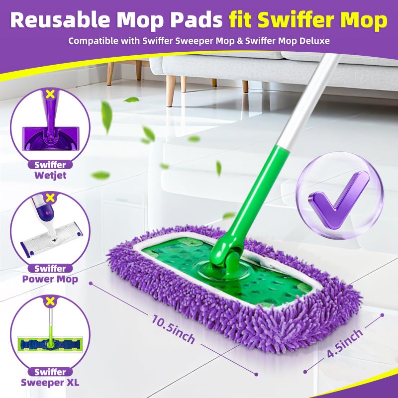 LOVECO Reusable Mop Pads Compatible with Swiffer Sweeper Mop - Microfiber Dry Sweeping Cloths & Washable Wet Pads Refill Chenille Wet Mopping Cloths for Use on All Sealed Floors Cleaning(Mop is not Included) - Image 2