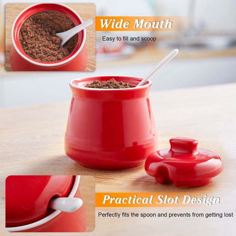 DAYYET Sugar Bowl with Lid and Spoon, 12 oz Ceramic Sugar Bowl with Spoon, Sugar Container for Coffee Bar, Sugar Jar Sugar Dispenser Bowl, Red Kitchen Decor and Accessories - Image 5