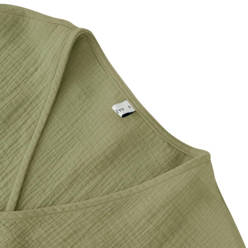 Amazhiyu Womens Summer Short Sleeve Crop Tops Cotton V Neck Self Tie Wrap Blouse Green, Small - Image 5