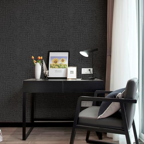 Zeeko Black Peel and Stick Wallpaper 23.6" x 400" Removable Crocodile Wallpaper Embossed Contact Paper Textured Wall Paper for Cabinet Bedroom Bathroom - Image 1