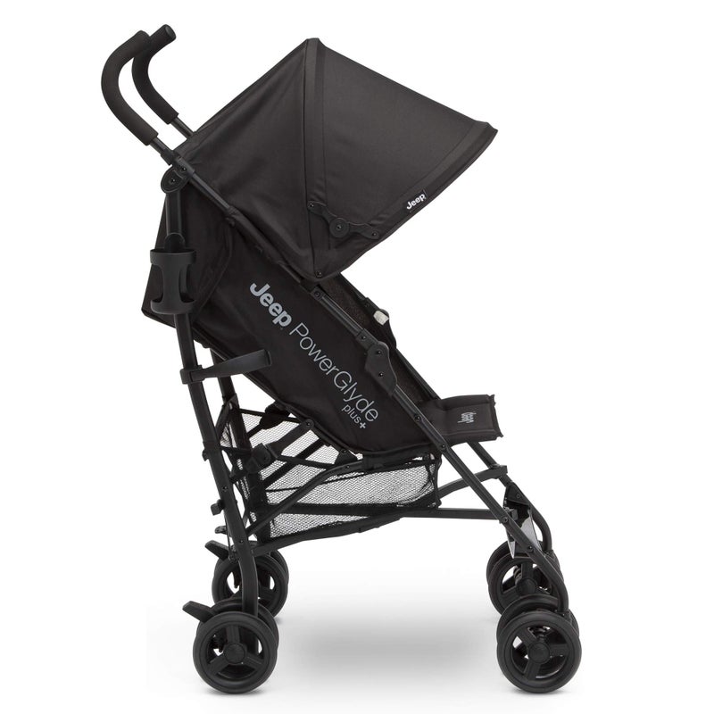 Delta CHILDREN Jeep PowerGlyde Plus Stroller by Delta Children Lightweight Travel Stroller with Smoothest Ride, Aluminum Frame, 4-Position Recline, Extra Large Storage Basket, Black - Image 4