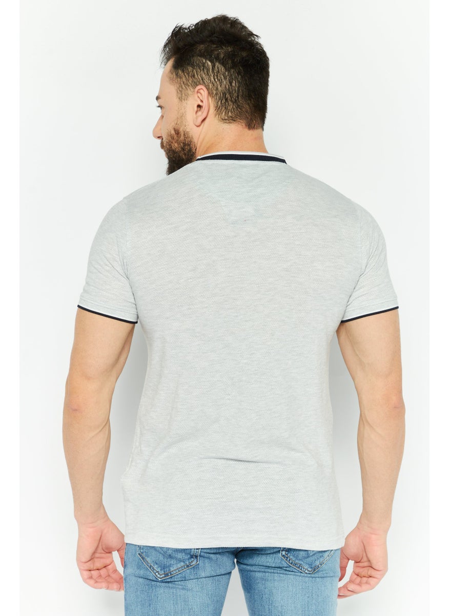 Cactus Man by Ricky Singh - Men Crew Neck Short Sleeves Textured T-Shirt, Grey - Image 1