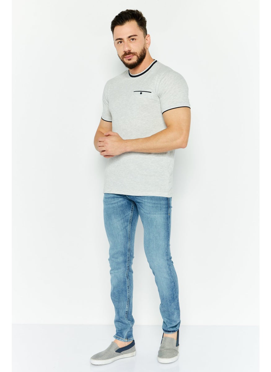 Cactus Man by Ricky Singh - Men Crew Neck Short Sleeves Textured T-Shirt, Grey - Image 1