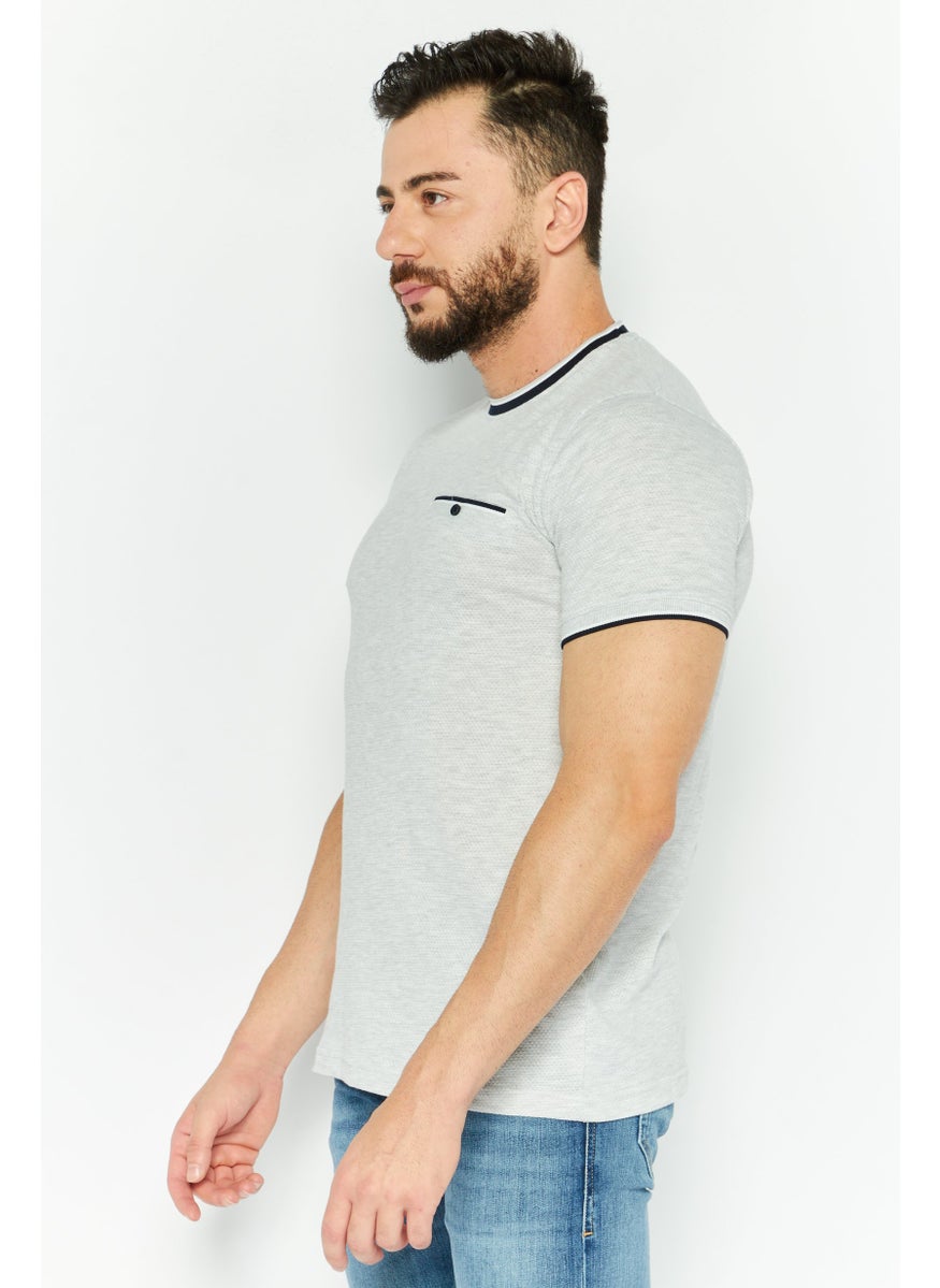 Cactus Man by Ricky Singh - Men Crew Neck Short Sleeves Textured T-Shirt, Grey - Image 1