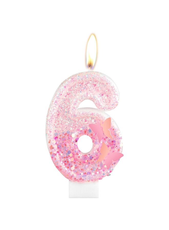 LAMAY Number birthday candles, gradient pink butterfly number candles, luxurious cake decorations, suitable for parties, weddings, anniversaries, family gatherings, children and adults (number 6). - Image 1