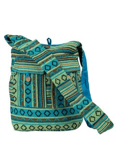 Tribe Azure Fair Trade Tribe Azure Fair Trade Women Tribe Azure Blue Aztec Canvas Large Hobo Cross Body Shoulder Sling Slouch Casual Shopping Market Bag  - Image 1