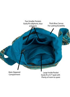Tribe Azure Fair Trade Tribe Azure Fair Trade Women Tribe Azure Blue Aztec Canvas Large Hobo Cross Body Shoulder Sling Slouch Casual Shopping Market Bag  - Image 5