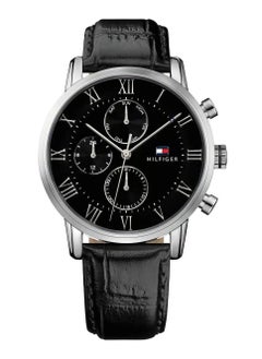 Tommy Hilfiger Watch for Men, Quartz Movement, Analog Display, Black Leather Strap-1791401