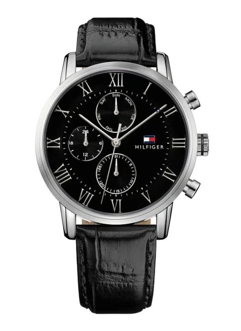 Tommy Hilfiger Watch for Men, Quartz Movement, Analog Display, Black Leather Strap-1791401