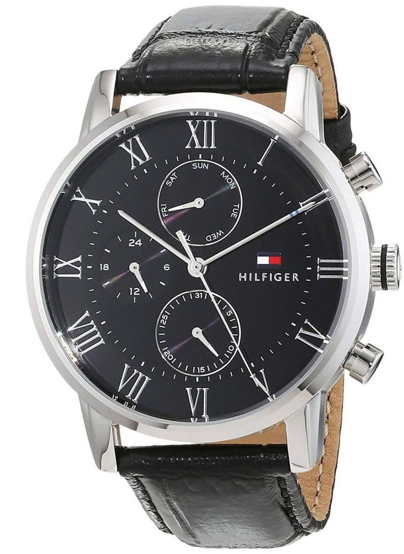 TOMMY HILFIGER - Tommy Hilfiger Watch for Men, Quartz Movement, Analog Display, Black Leather Strap-1791401 - Image 1