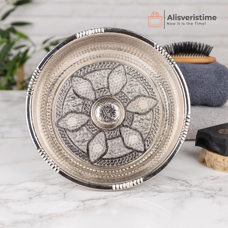 Alisveristime وعاء حمام نحاسي تركي أصيل من (وزن 440 جرام، مصنوع من الزنك، لون فضي) - Image 5