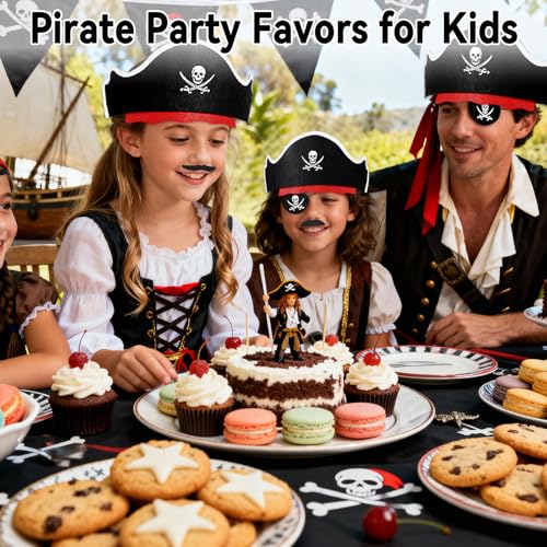 Halatool 72 Pcs Halloween Pirate Party Set for Kids 24 Pirates Hats with 24 Eye Patches and 24 Mustaches Pirate Costume Accessories Bulk for Halloween Masquerade Cosplay Party Favors Decor - Image 5