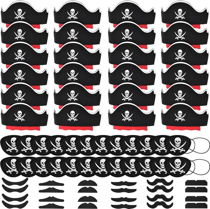 Halatool 72 Pcs Halloween Pirate Party Set for Kids 24 Pirates Hats with 24 Eye Patches and 24 Mustaches Pirate Costume Accessories Bulk for Halloween Masquerade Cosplay Party Favors Decor - Image 3