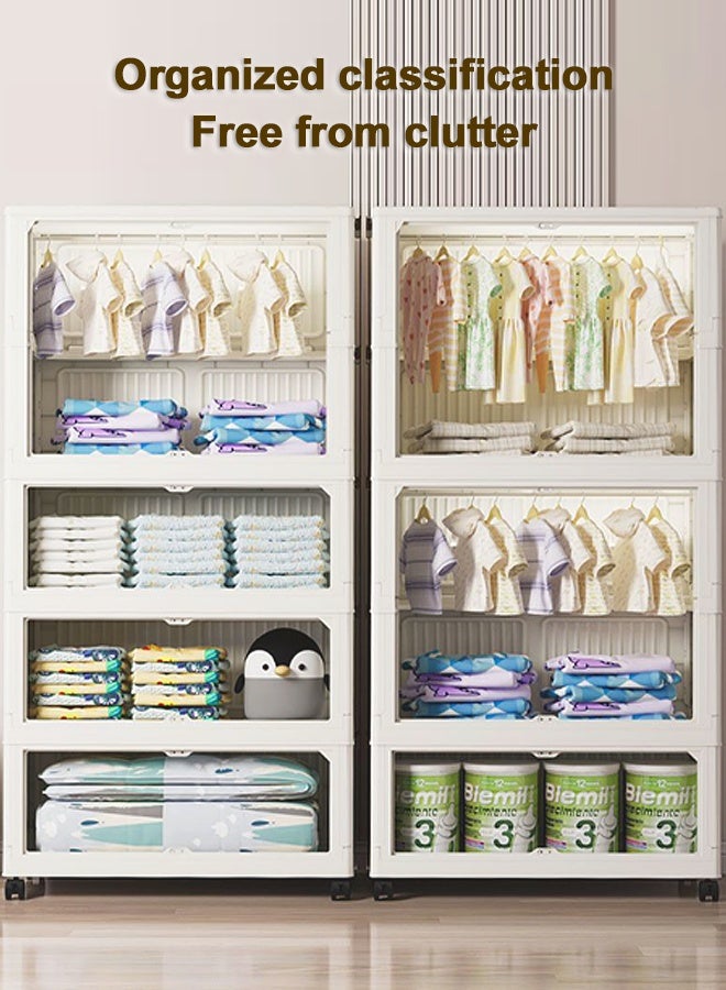 CozyNest 65cm Wide Portable Wardrobe Storage Cabinet with Hanging Rod, Foldable & Stackable Clothes Organizer with Wheels, Reinforced Dustproof Garment Rack for Bedroom, Dorm, Living Room & Office - Image 2