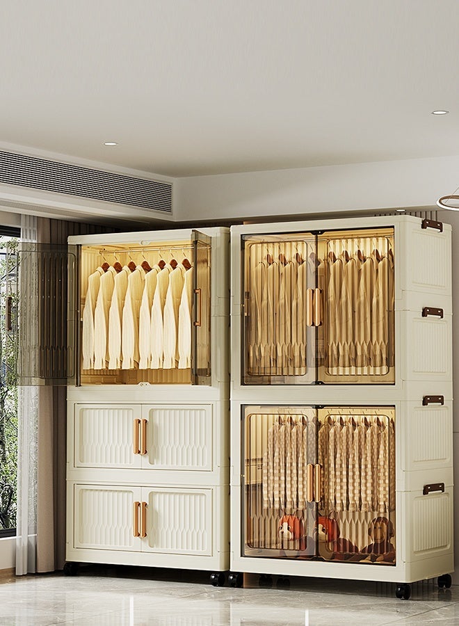 CozyNest 65cm Wide Portable Wardrobe Storage Cabinet with Hanging Rod, Foldable & Stackable Clothes Organizer with Wheels, Reinforced Dustproof Garment Rack for Bedroom, Dorm, Living Room & Office - Image 4