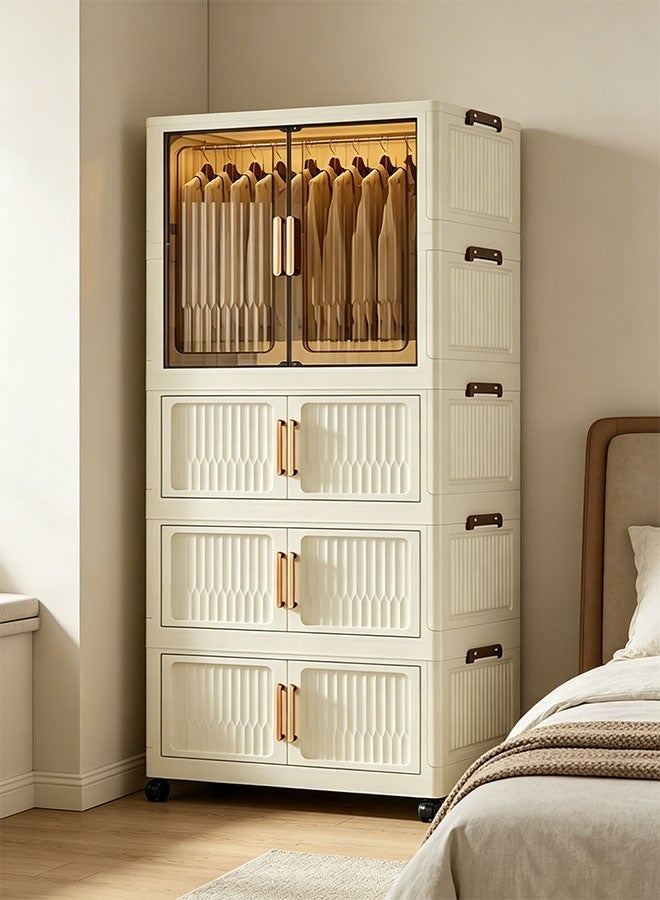كوزينيست خزانة ملابس محمولة بعرض 65 سم مزودة بقضيب تعليق، خزانة تخزين قابلة للطي والتكديس مزوّدة بعجلات، رف ملابس معزّز ومقاوم للغبار مناسب لغرفة النوم والسكن الجامعي وغرفة المعيشة والمكتب - Image 2