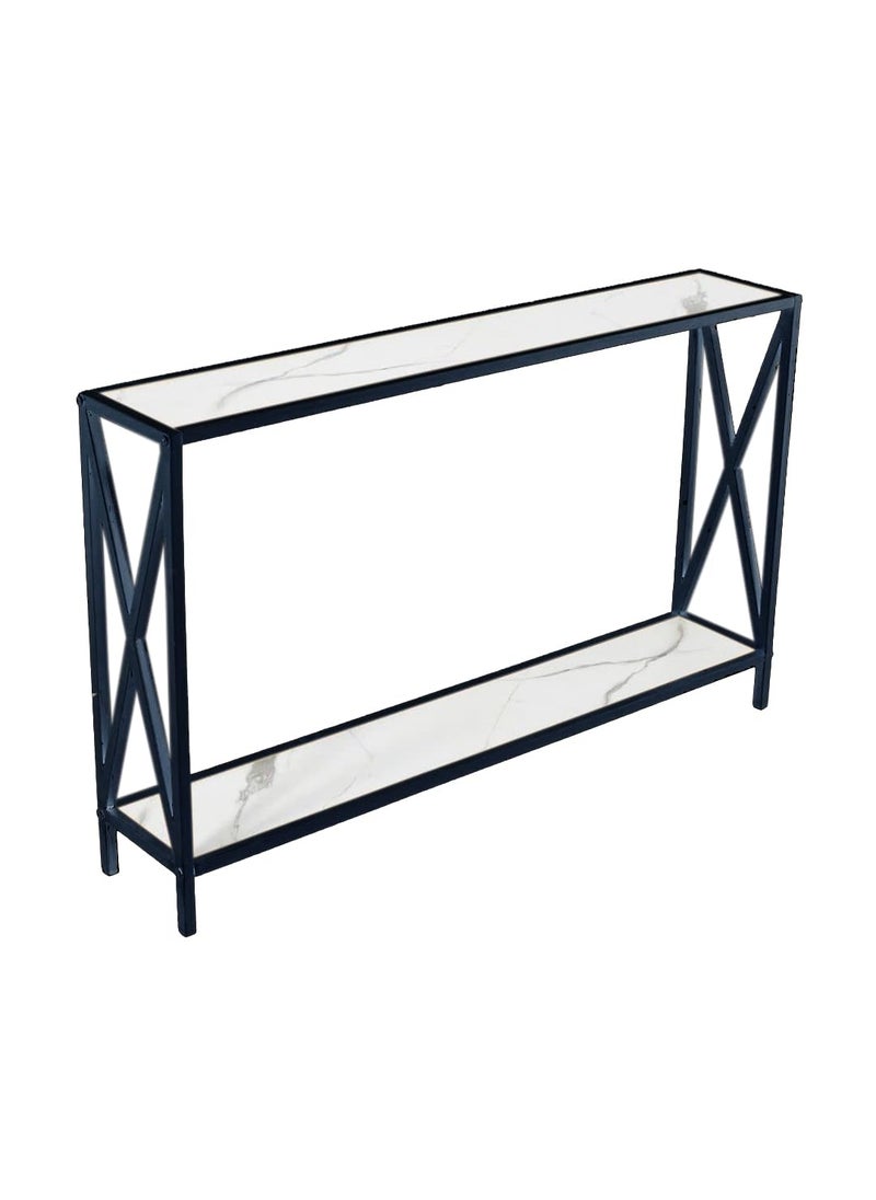 Meqstore Nesfur Console Table with Engineered Wood and Metal Base for Hall Living Room Bedroom Balcony Two Tier Console Table for Home Decor Black and M White 