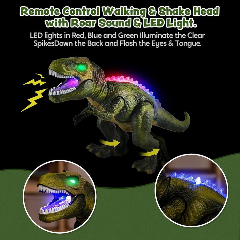 JOYIN LED Light Up Remote Control Dinosaur Walking and Roaring Realistic T-Rex Dinosaur Toys with Glowing Eyes, Walking Movement, Shaking Head For Toddlers Boys Girls - Image 3