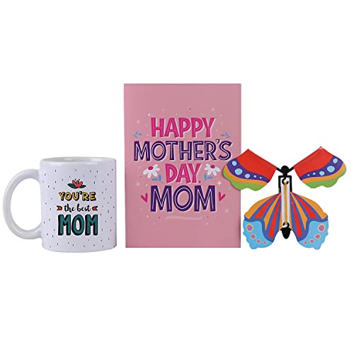 Oye Happy - Mothers Day Combo - Butterfly Card & Best Mom Mug for Mom/Mommy/Mother/Stepmom/Mother in Law on Mothers Day - Image 1