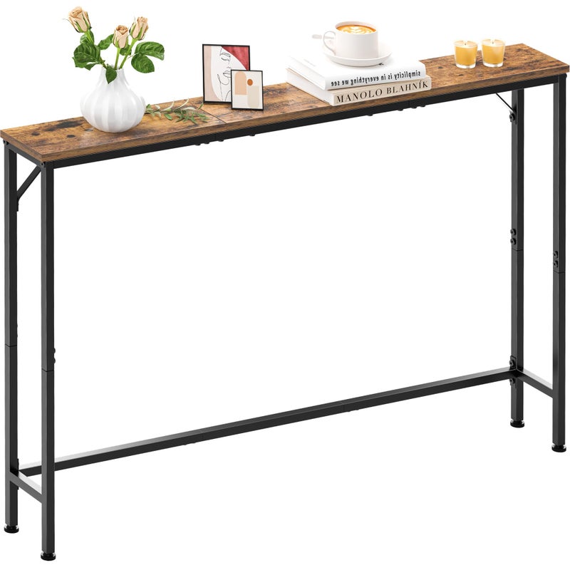 Vantimo 47.2" Console Table, Narrow Entryway Table, Skinny Sofa Table, Behind Couch Table, Long Skinny Table, DisplayTable for Entryway, Living Room, Foyer, Corridor, Office, Rustic Brown - Image 1