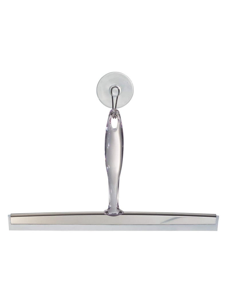 iDesign Zia Metal and Plastic Bathroom Squeegee for Shower Glass Doors Floors Mirrors with Suction Hook Holder  12 Inches Clear and Stainless Steel
