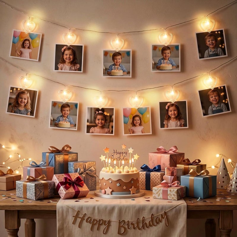 9.85Ft 20 Heart-Shaped Photo String with Clips for Hanging Pictures | Clear Photo Clip Lights for Indoor/Outdoor Wall Bedroom Wedding Birthday Party Home Decorations (Heart) - Image 3