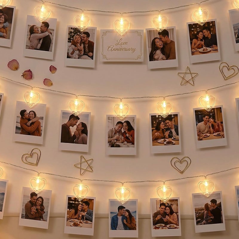 9.85Ft 20 Heart-Shaped Photo String with Clips for Hanging Pictures | Clear Photo Clip Lights for Indoor/Outdoor Wall Bedroom Wedding Birthday Party Home Decorations (Heart) - Image 5