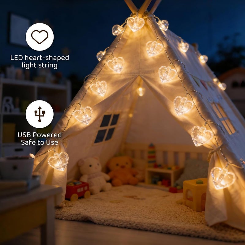 9.85Ft 20 Heart-Shaped Photo String with Clips for Hanging Pictures | Clear Photo Clip Lights for Indoor/Outdoor Wall Bedroom Wedding Birthday Party Home Decorations (Heart) - Image 4