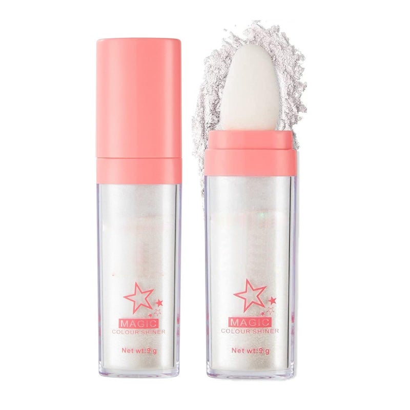 JISKG Glitter Powder Highlighter Makeup, Body Brightens the Natural Three-Dimensional Face Blusher Fairy Highlight Patting Powder. (01#White Moonbeam) - Image 1