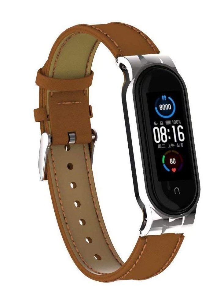 Y&D Replacement Wrist Leather Stra for Xiaomi Mi Band 6/ 5, Wirstband with Metal Frame, Strap Smart Bracelet Accessories  - Image 2