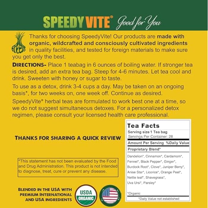 SpeedyVite Liver Detox Tea | USDA Organic (28 Teabags) Cleanses, Supports Liver, Gallbladder Health with Dandelion Leaf, Fennel, Ginger and More - Image 2