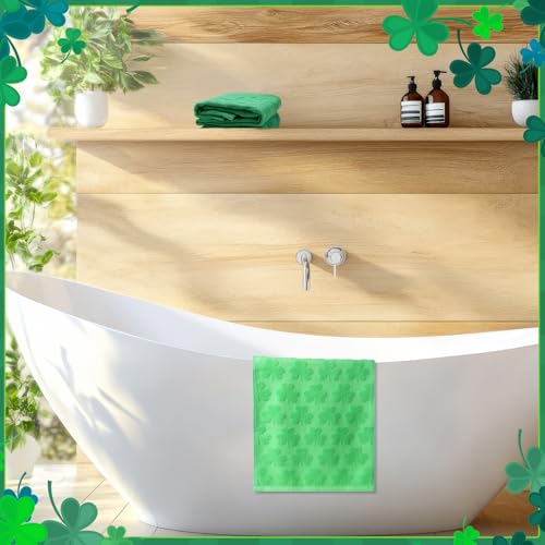 Hallswl 3pcs St. Patrick's Day Hand Towels Set Green Shamrock Jacquard Bath Towel Irish Clover 100% Cotton Soft Kitchen Decorative Bathroom Towels for St. Patrick's Day Holiday Decor Gift,14 x 29 Inch - Image 5