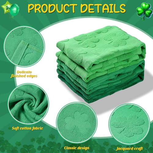 Hallswl 3pcs St. Patrick's Day Hand Towels Set Green Shamrock Jacquard Bath Towel Irish Clover 100% Cotton Soft Kitchen Decorative Bathroom Towels for St. Patrick's Day Holiday Decor Gift,14 x 29 Inch - Image 3