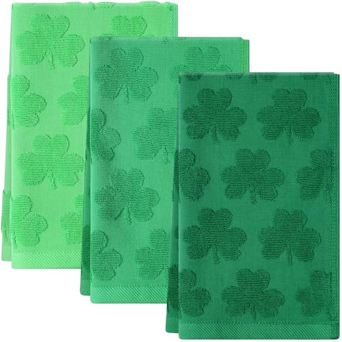 Hallswl 3pcs St. Patrick's Day Hand Towels Set Green Shamrock Jacquard Bath Towel Irish Clover 100% Cotton Soft Kitchen Decorative Bathroom Towels for St. Patrick's Day Holiday Decor Gift,14 x 29 Inch - Image 1