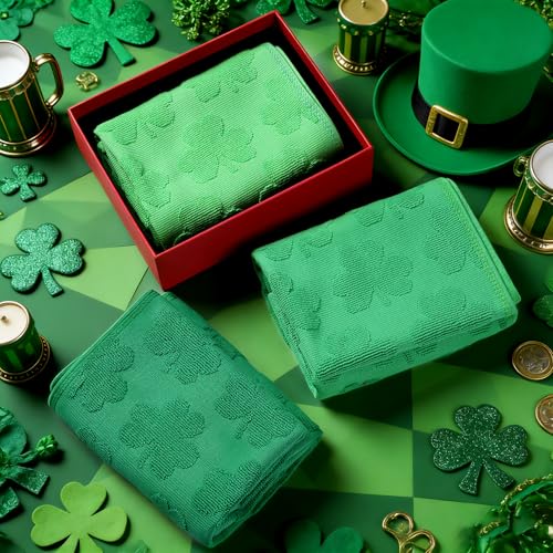 Hallswl 3pcs St. Patrick's Day Hand Towels Set Green Shamrock Jacquard Bath Towel Irish Clover 100% Cotton Soft Kitchen Decorative Bathroom Towels for St. Patrick's Day Holiday Decor Gift,14 x 29 Inch - Image 4
