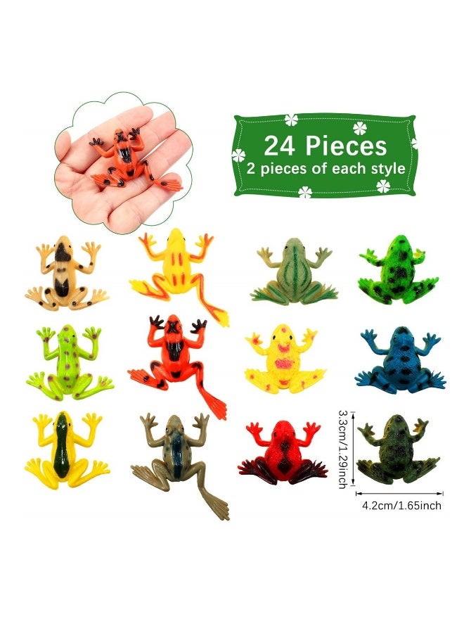 Plastic Frogs Set Includes 24 Pieces Tiny Plastic Frog and 12 Pieces Artificial Floating Lotus Leaves for Pond Pool Decoration Party Supplies  - Image 1