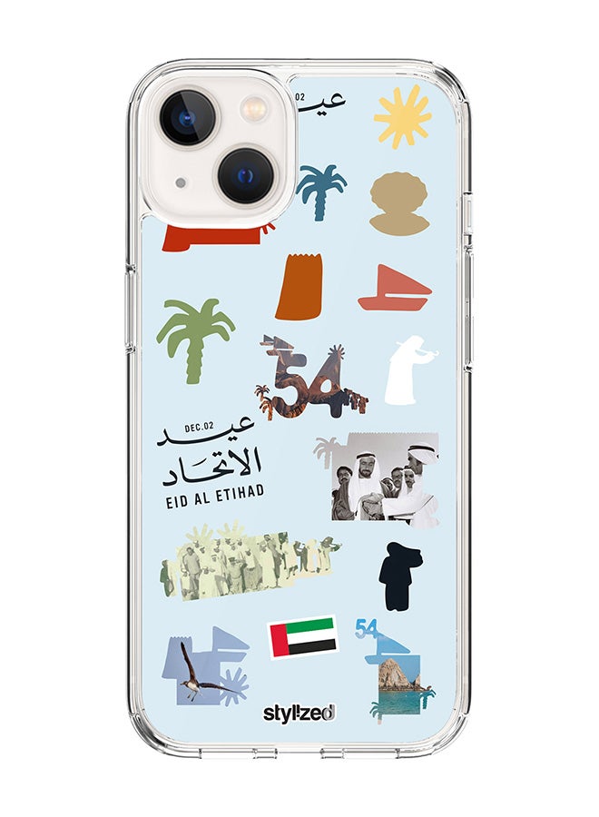 Stylizedd Classic Clear Compatible With iPhone 15, Hybrid Soft Case Flexible Edges Anti Drop TPU PC Gel Thin Transparent Cover - Eid Al Etihad 54th UAE National Day, Light Blue - Image 1