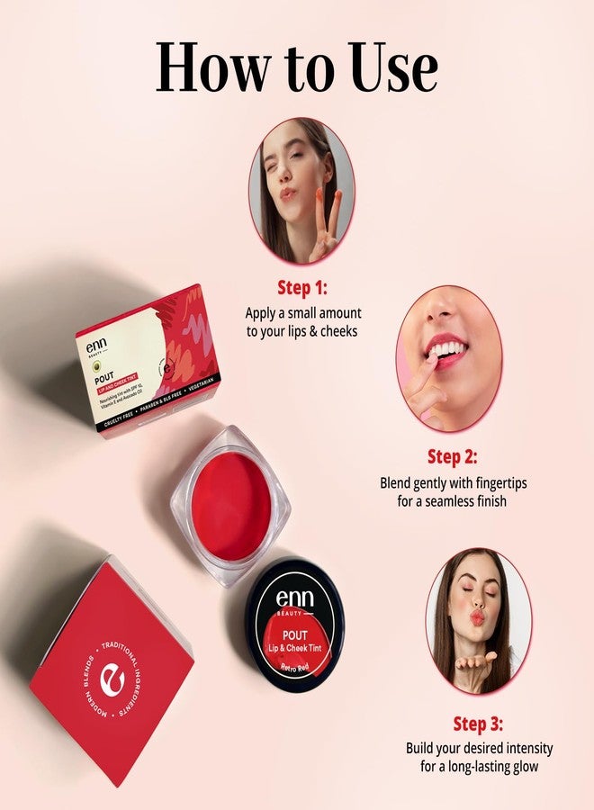 Enn Beauty Pout Lip, Cheek & Eyeshadow Tint with SPF 10 with The Goodness of Jojoba & Avocado Oil, Natural Blush for Women, Long Lasting, Sls & Paraben Free - Retro Red, 5gm - Image 5